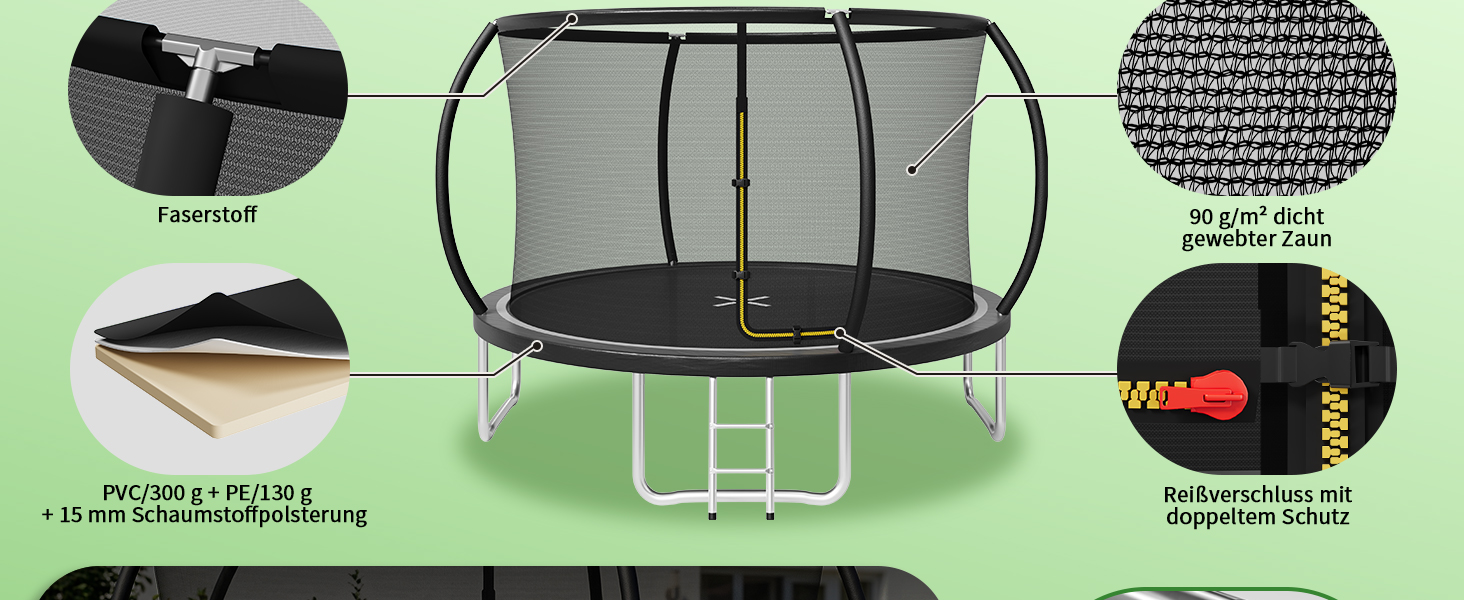 Батут JUMMICO вуличний Ø360 см з сіткою безпеки, чорний - для дітей та дорослих