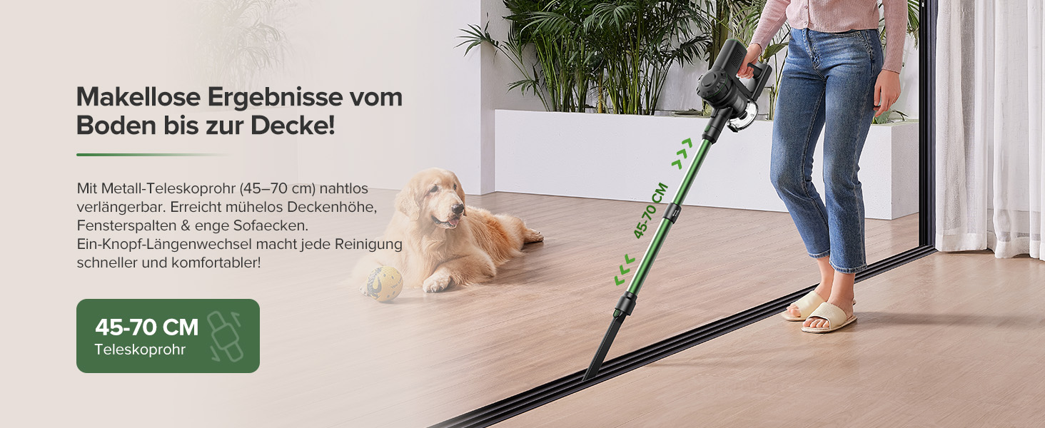 Бездротовий пилосос Vexilar Akku: 60 хв роботи, 45 kPa, 550 W, безщітковий мотор, LED дисплей, 6-в-1, тихий, для дому/авто, тверді підлоги, килими, шерсть тварин, зелений