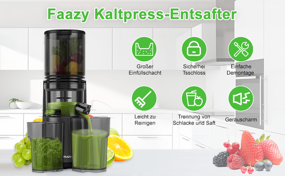 Електричний соковитискач для цілих овочів та фруктів, 130 мм, з широкою подачею, легкий у чищенні, чорний