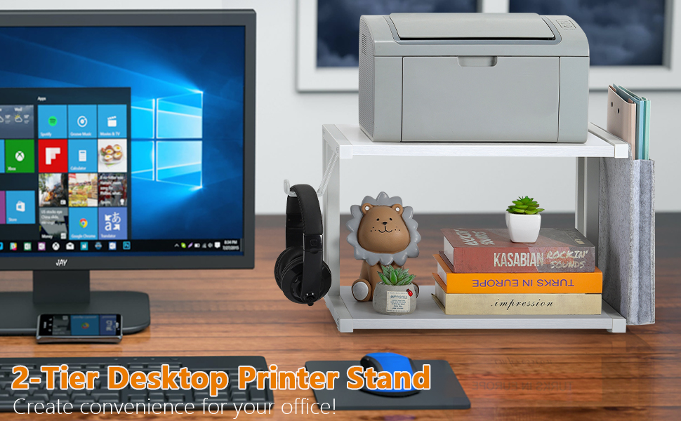 Друкерний стіл Shinoske з 2 рівнями, ролик з дерева та металу, 45x29x33 см. Підходить для принтера, сканера, факсу, офісу та дому