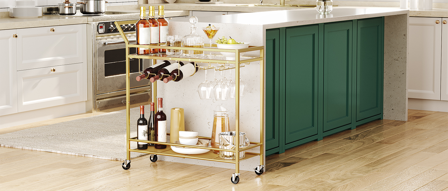 Сервізний візок HOOBRO: візок для кухні, барний візок з замком, візок для вина, вінтажний коричнево-чорний, EBF35TC01G1