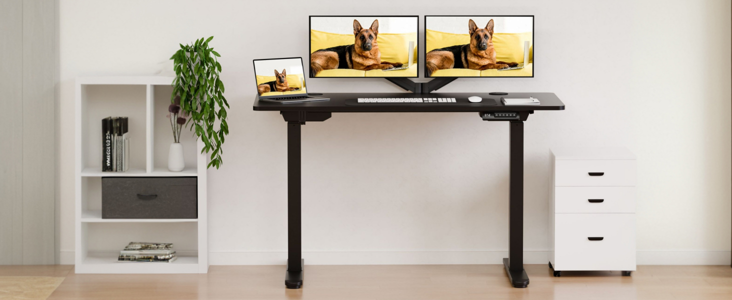 Регульований стіл Sanodesk з бездротовою зарядкою та подвійним мотором, компактний 110x54 см. Стабільний електричний стіл для стояння та сидіння (Чорний)