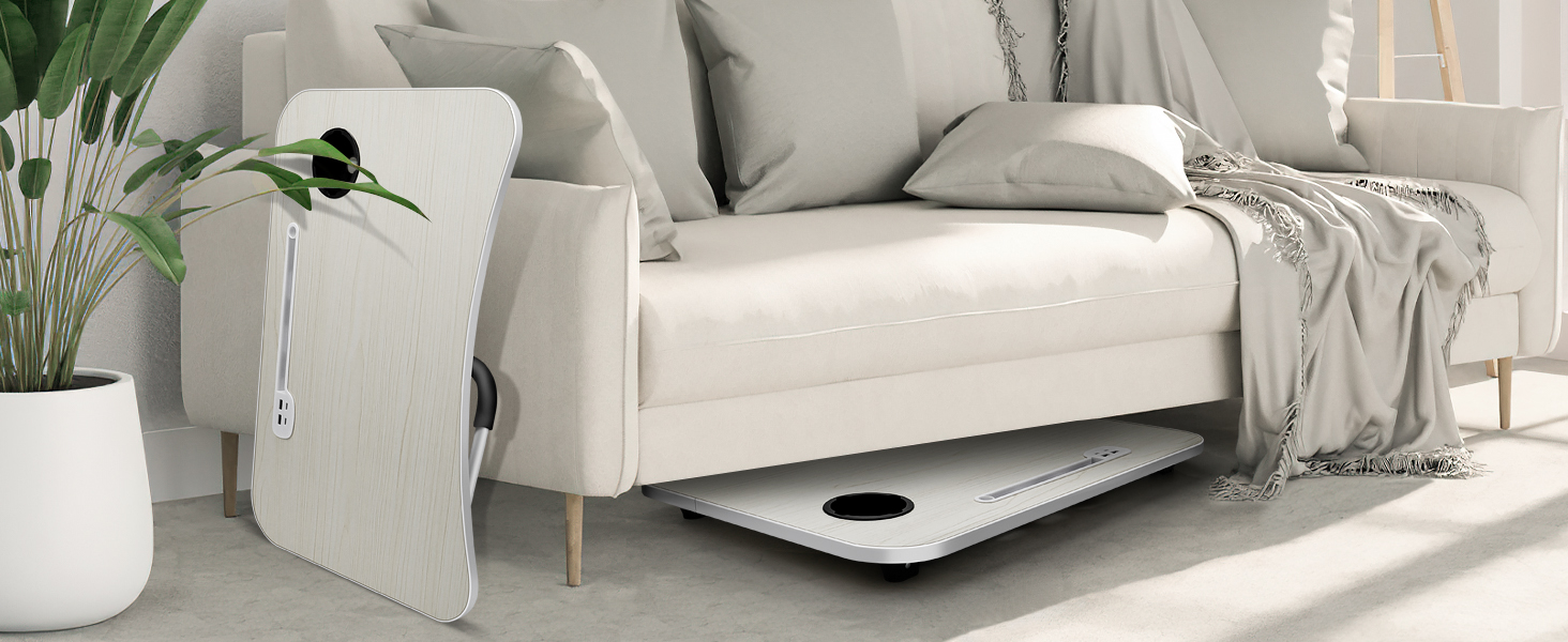 Стіл для ноутбука в ліжко/на диван, складаний, з USB-портами, ящиком та підставкою для планшета (60 x 40 см, білий)