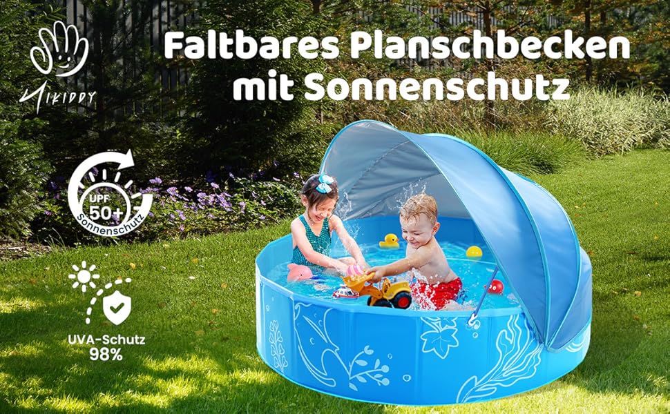 Надувне дитяче басейн з тінню 47 дюймів для пляжу, саду, дому (блакитний)