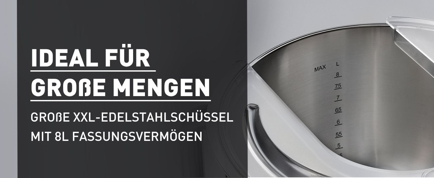 Кухонна машина Heinrichs 2500W з двома гаками для тіста, міксером та насадкою для збивання, 8 швидкостей, чаша 8л з нержавіючої сталі, тиха, з титановим покриттям