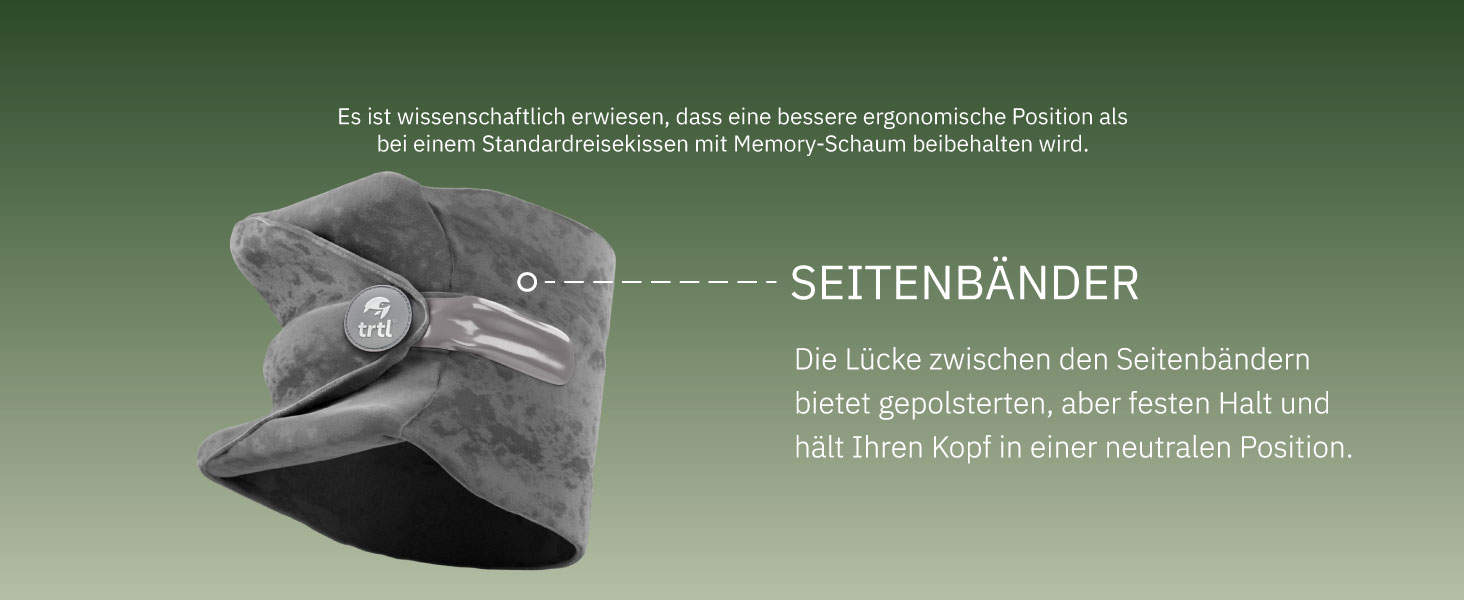 Дорожня подушка trtl сіра Подушка для шиї для літака та автомобіля Ергономічна подушка для подорожей Унікальна система підтримки Сірі дорослі, які можна прати в пральній машині