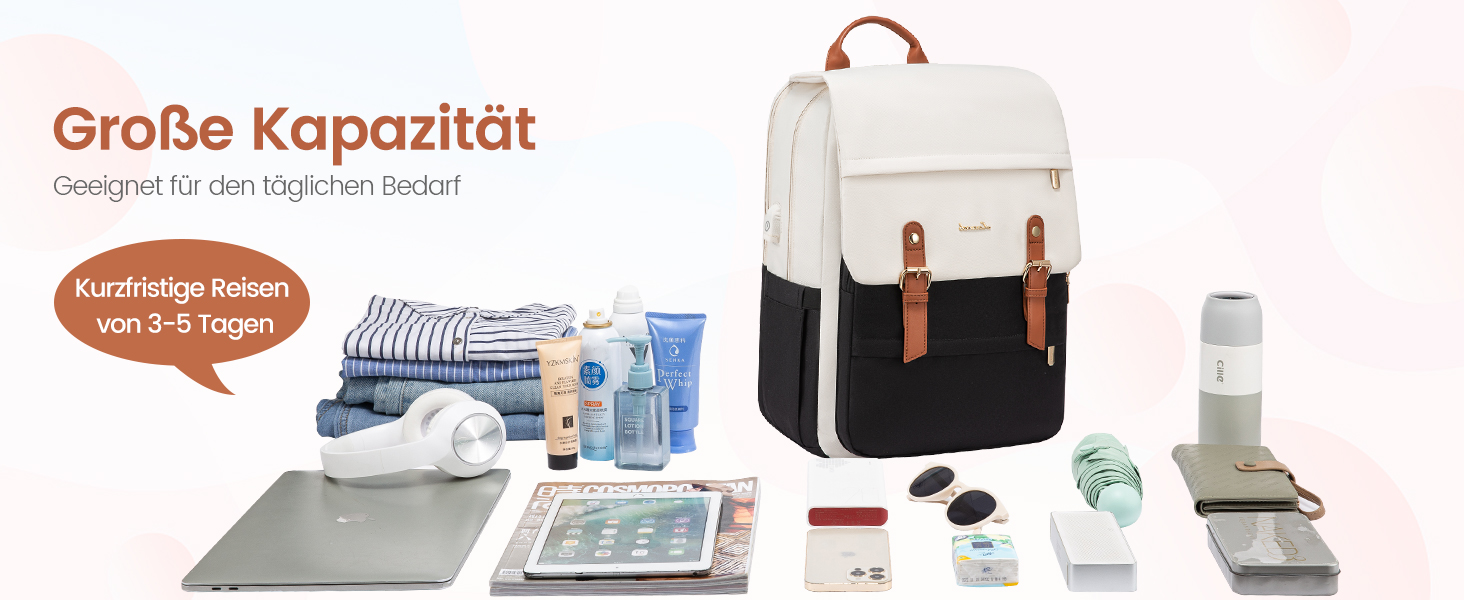 LOVEVOOK Рюкзак для жінок, рюкзак для ноутбука 15.6 дюймів, водонепроникний, для роботи, навчання, подорожей, стильний, бежевий & кавовий колір