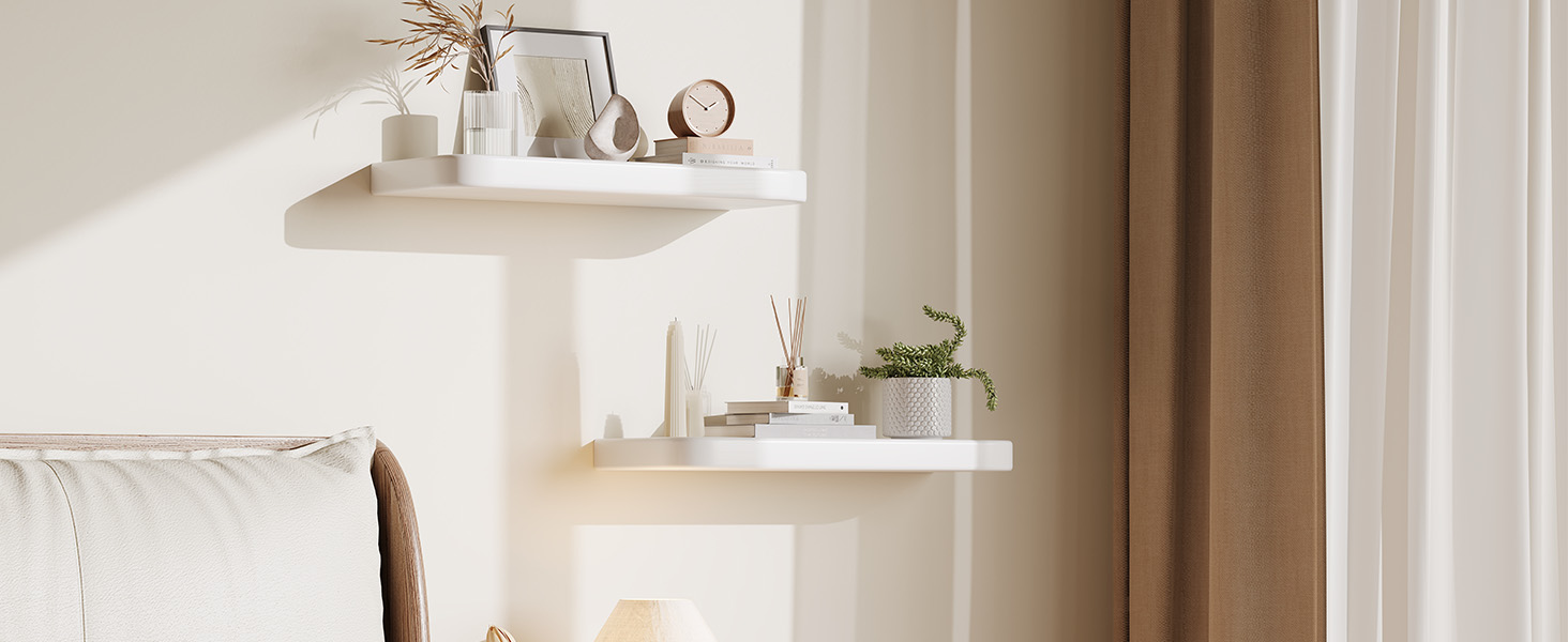 Набір полиць Wandregal 2 шт. з дерева – настінні полиці з прихованим кріпленням, білі, для вітальні, спальні, кухні, для книг та декору