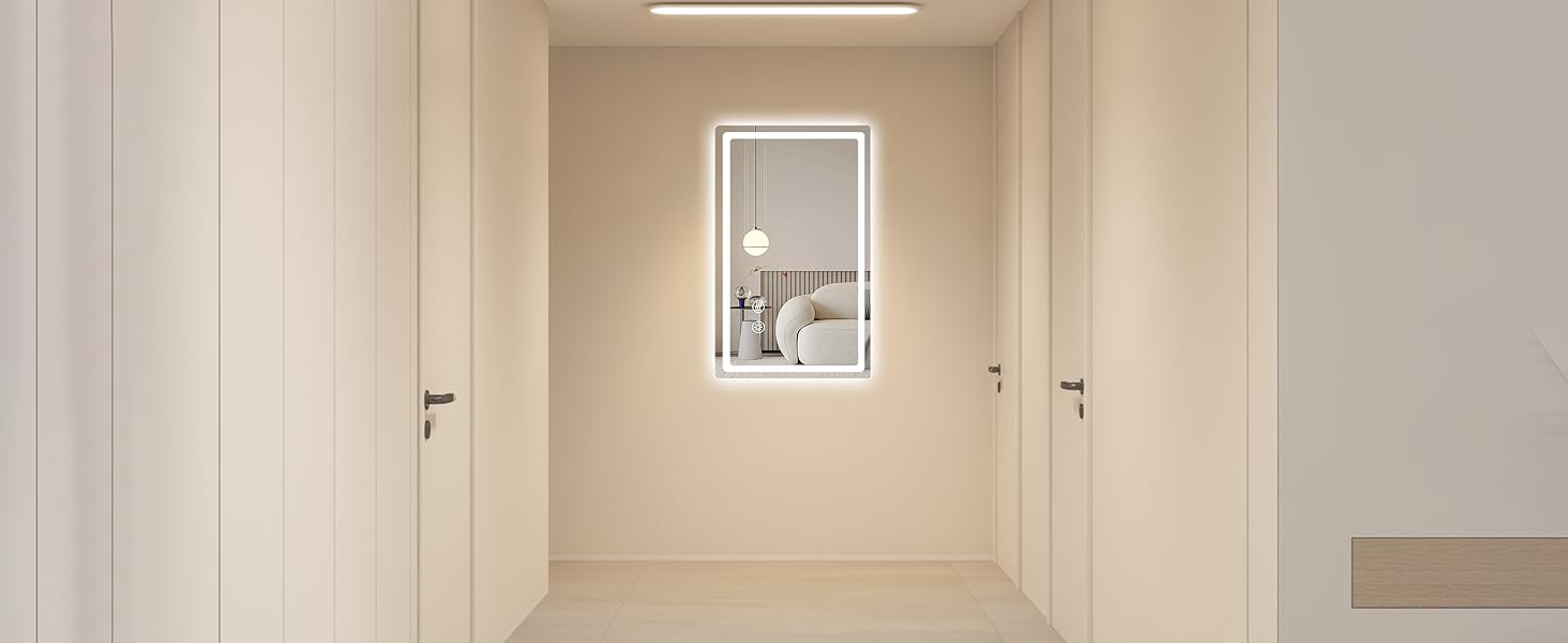 LED дзеркало для ванної кімнати KLGFI з підсвіткою, сенсорним вимикачем та функцією антизапар, 50 x 70 см