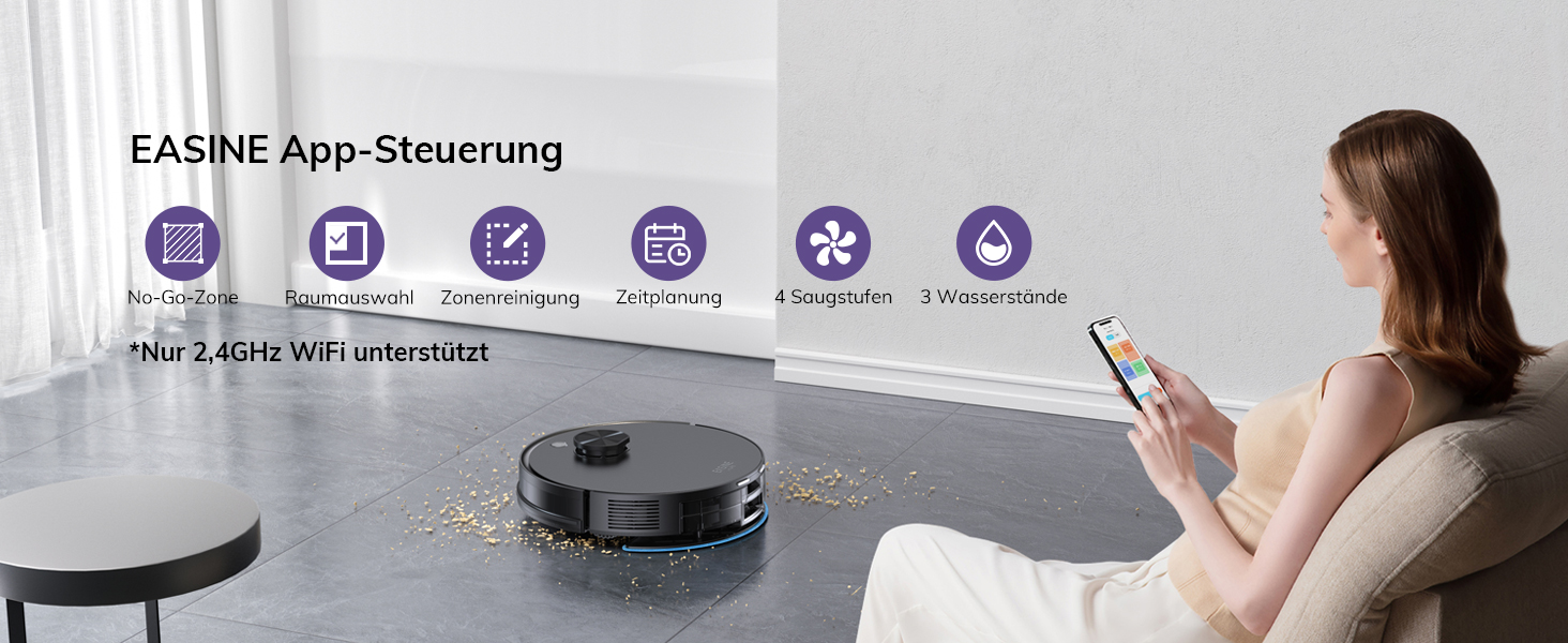 Робот-пилосос з функцією миття підлоги, автоматична станція самоочищення, лазерна навігація, зони заборони, 5000Pa, 5*2.5L мішки для пилу, 180 хвилин роботи, керування через додаток, для твердих підлог, килимів та шерсті тварин, S20