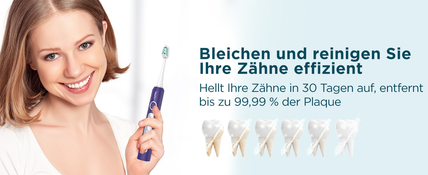 Електрична зубна щітка для дорослих та дітей - звукова, 8 насадок (3 типи), 90 днів роботи, 5 режимів, 50000VPM, кейс для подорожей, таймер (Фіолетовий/Білий)