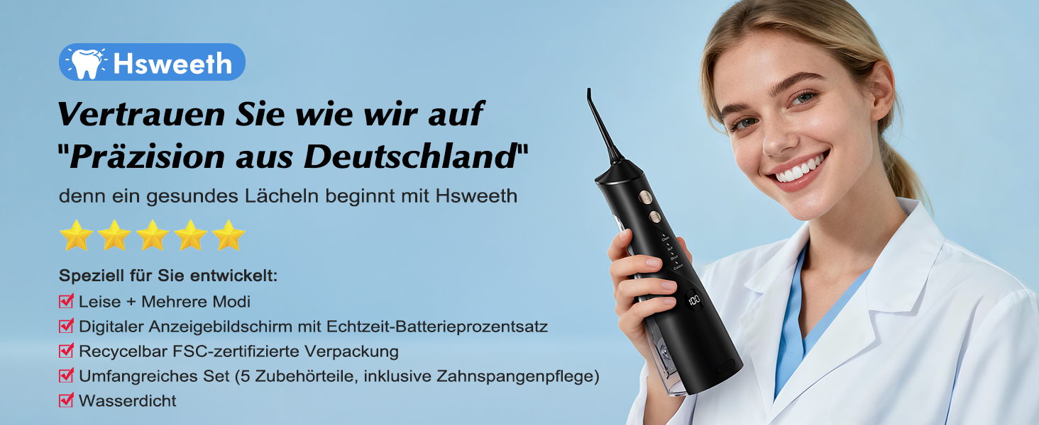 Електрична ірigator для порожнини рота Munddusche: 5 насадок, 4 режими, IPX7, для дому та подорожей