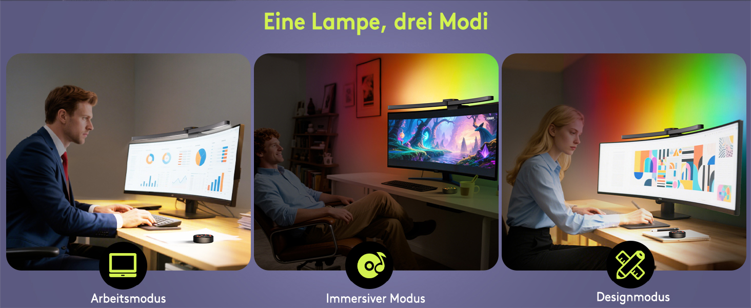 Quntis LED лампа для монітора 66 см з RGB підсвічуванням та пультом дистанційного керування, регульована, з автодиммуванням, захистом від синього світла, без мерехтіння, для геймінгу