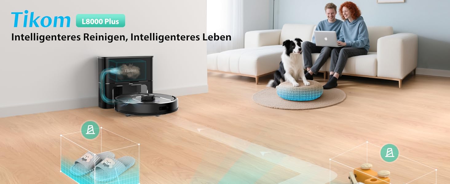 Робот-пилосос Tikom L8000 Plus з функцією миття, 6000Pa, LiDAR, Wi-Fi, для тварин та килимів