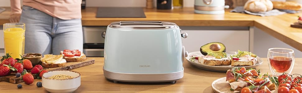 Тостер Cecotec Toast&Taste 800 Vintage Light: 850 Вт, 2 слоти, нержавіюча сталь, зелений/блакитний, 3 функції