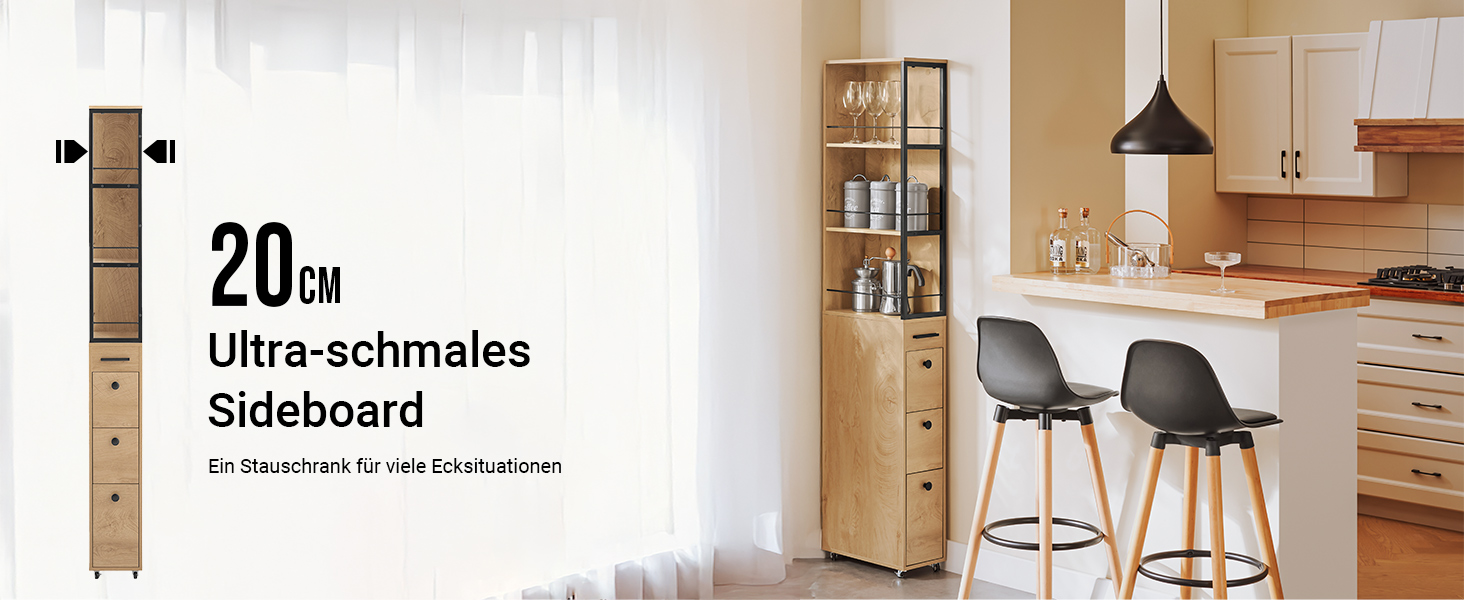 Буфет SoBuy FSB103-N з мікрохвильовкою та ламелею (107×40×85 см) – шафа для кухні та вітальні, дуб/чорний