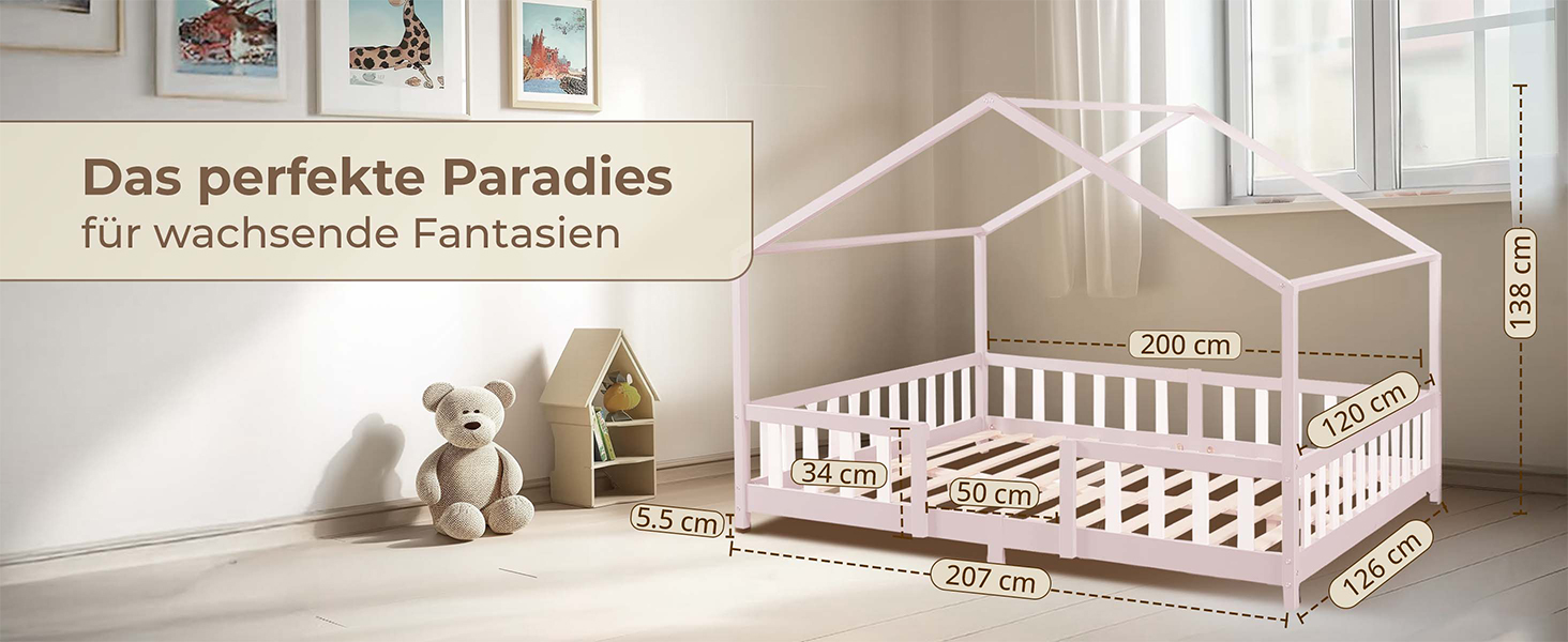 Дитяче ліжко Treviolo з захистом від падіння, 120x200 см, з ламелями, з сосни, колір дерева, Montessori