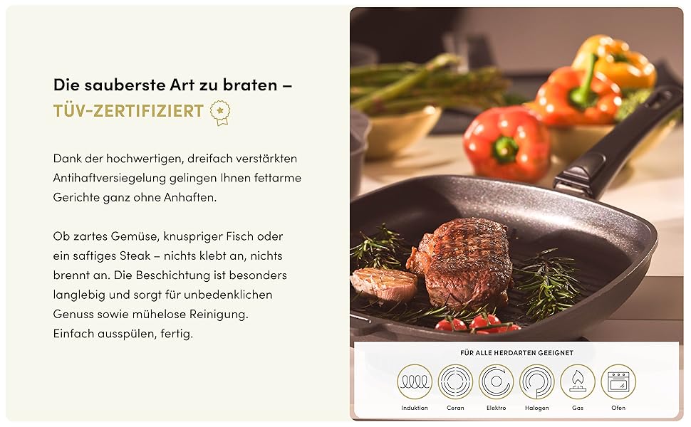 Сковорода Hoffmann для індукційних плит з кришкою 28 x 28 см, Made in Germany, для духовки до 250°C, антипригарне покриття, не деформується, площа приготування 23 x 23 см