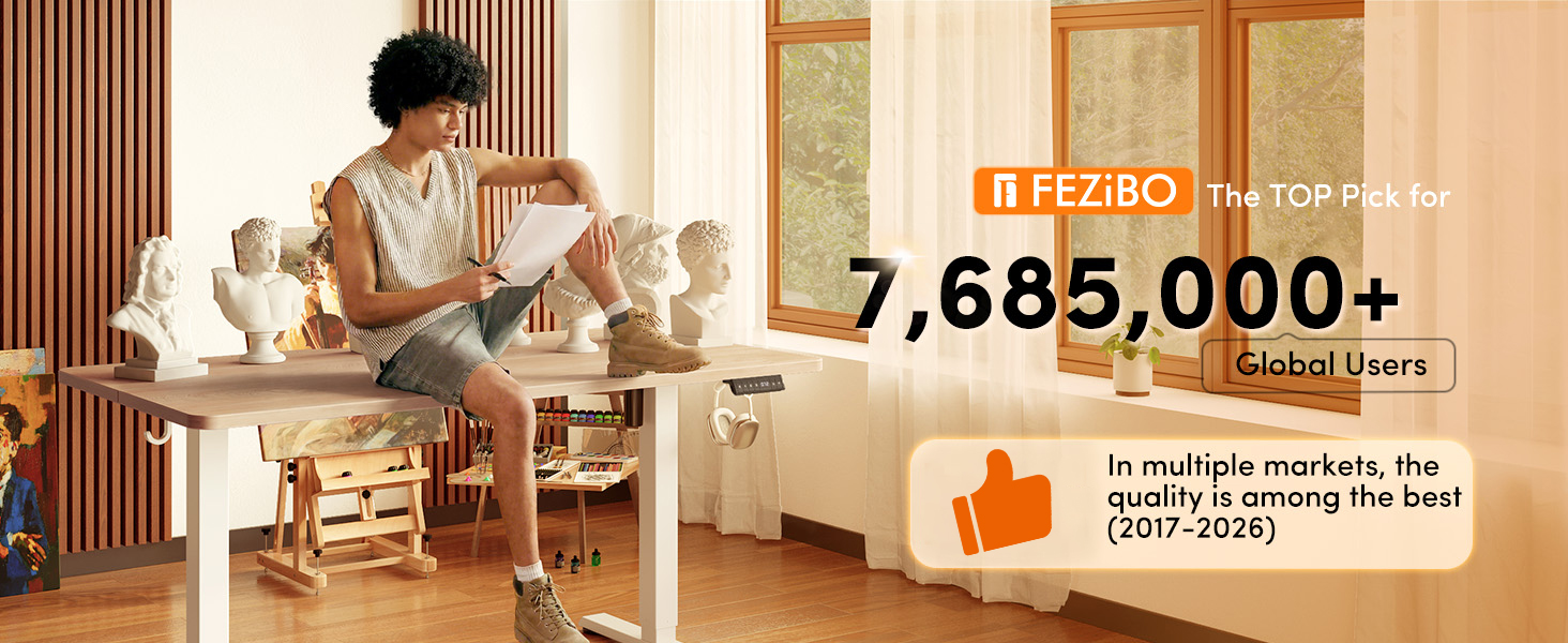 Електричний підйомний стіл FEZIBO з регулюванням висоти, робочий стіл для роботи сидячи та стоячи з USB-A та USB-C портами, 120 x 60 см, колір дуб