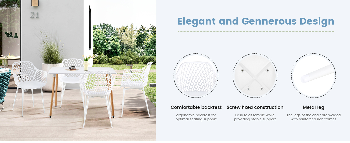 Набір садових стільців для відпочинку на терасі та балконі. Міцні крісла з підлокітниками, витримують до 120 кг, колір білий