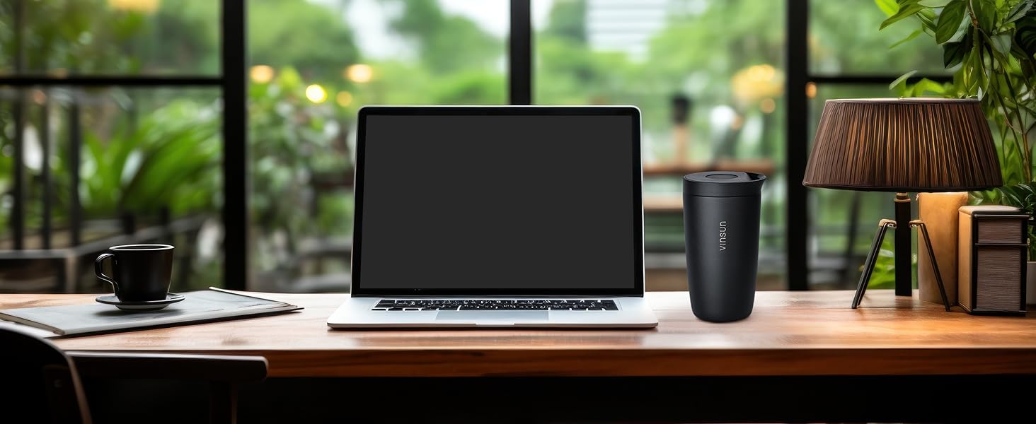 Термокружка VINSUN 350 мл, не протікає, з нержавіючої сталі, для гарячих та холодних напоїв, з Quick Press кришкою, для авто, університету (Чорний)