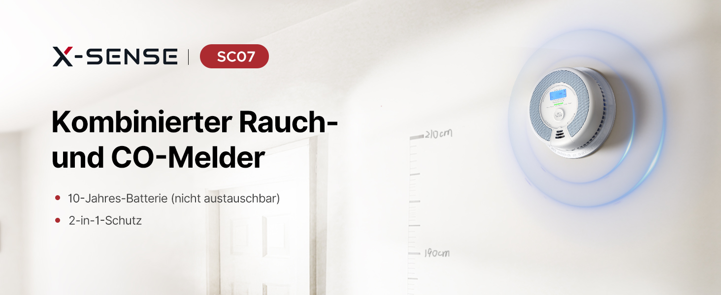 Датчик диму та CO X-Sense SC07 з LCD-дисплеєм, автономний, 10 років, з тестуванням, 360°