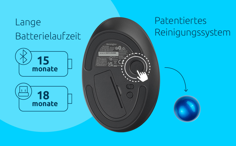 Trackball Kensington Pro Fit Ergo TB450: Бездротова миша з Bluetooth, до 18 місяців роботи від батареї, ергономічний трекбол 34 мм, з переробленого пластику