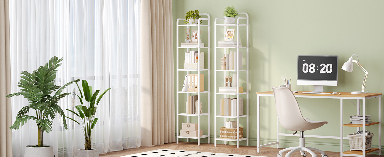 Стильна полиця-стеллаж Hzuaneri для дому та офісу, 6 ярусів, 30x33x166 см, білий