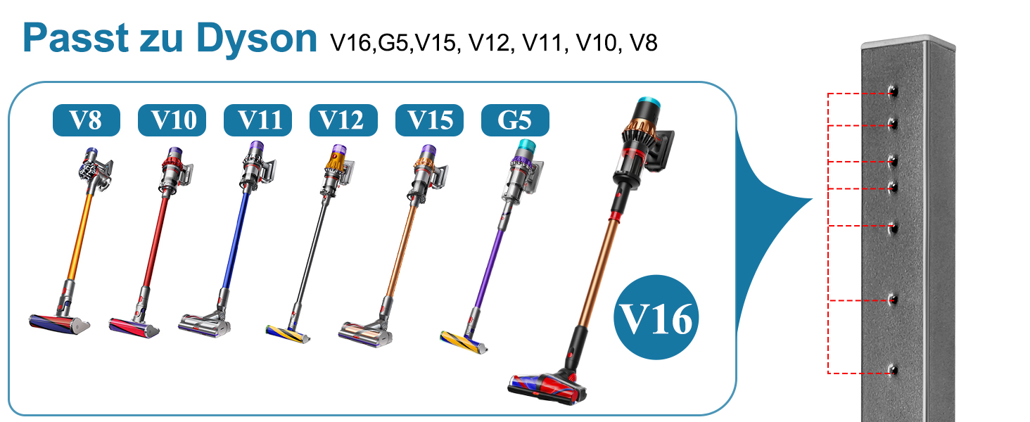 Металевий стійка-тримач JUPELI для пилососів Dyson V16, Gen5, V15, V12, V11, V10, V8, V7, V6 — підставка для зберігання пилососа та аксесуарів, без свердління (Сріблястий)