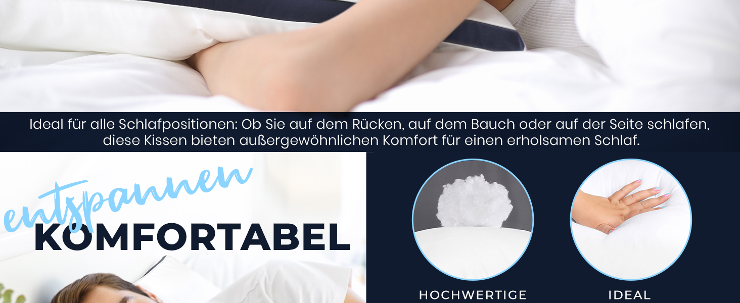 Набір подушок для сну Utopia Bedding, 40x80 см, дихаючі гіпоалергенні подушки, темно-синій колір (2 шт.)