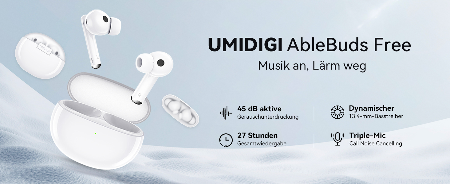 Бездротові навушники UMIDIGI Bluetooth 5.2, ANC 45 дБ, HiFi, бездротова зарядка, водонепроникність IP55