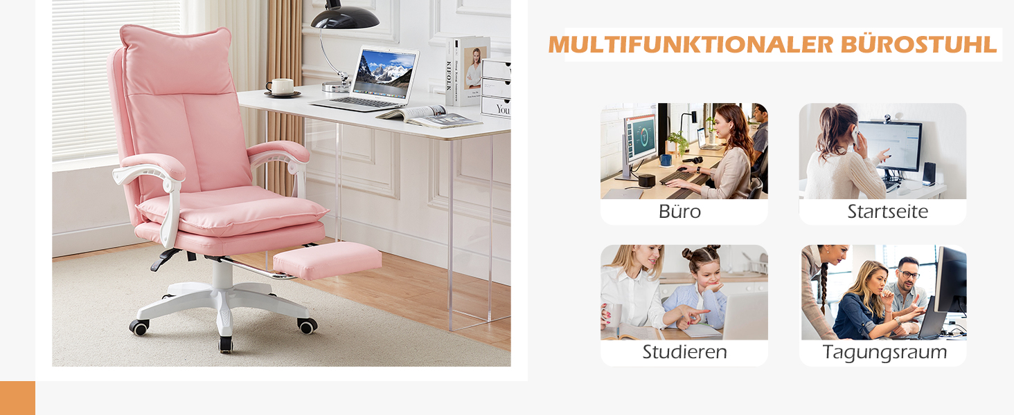 Офісне крісло TUKAILAI: ергономічне, з регулюванням висоти, підлокітники, підставка для ніг, рожеве