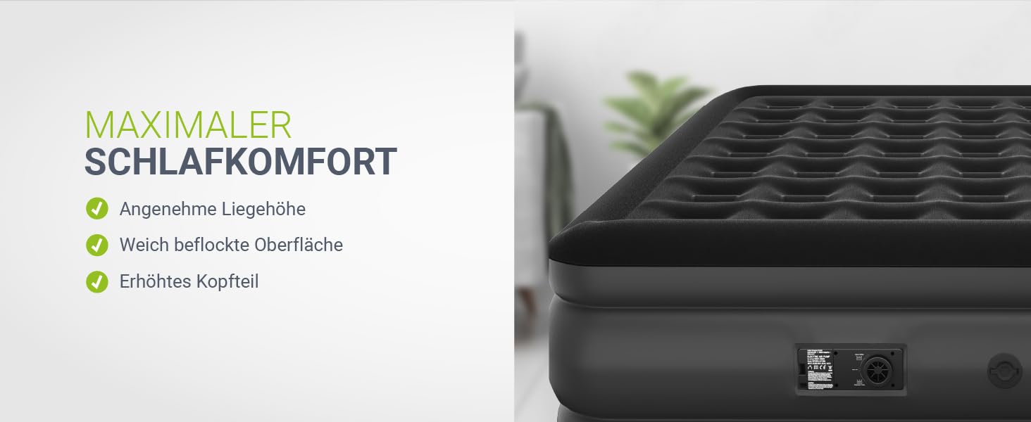 Надувний матрац Juskys самонадувний 150x200 см - 2 місця з вбудованим насосом - ідеальний для гостей та кемпінгу - водонепроникний, блакитно-білий (чорний, двоспальний)