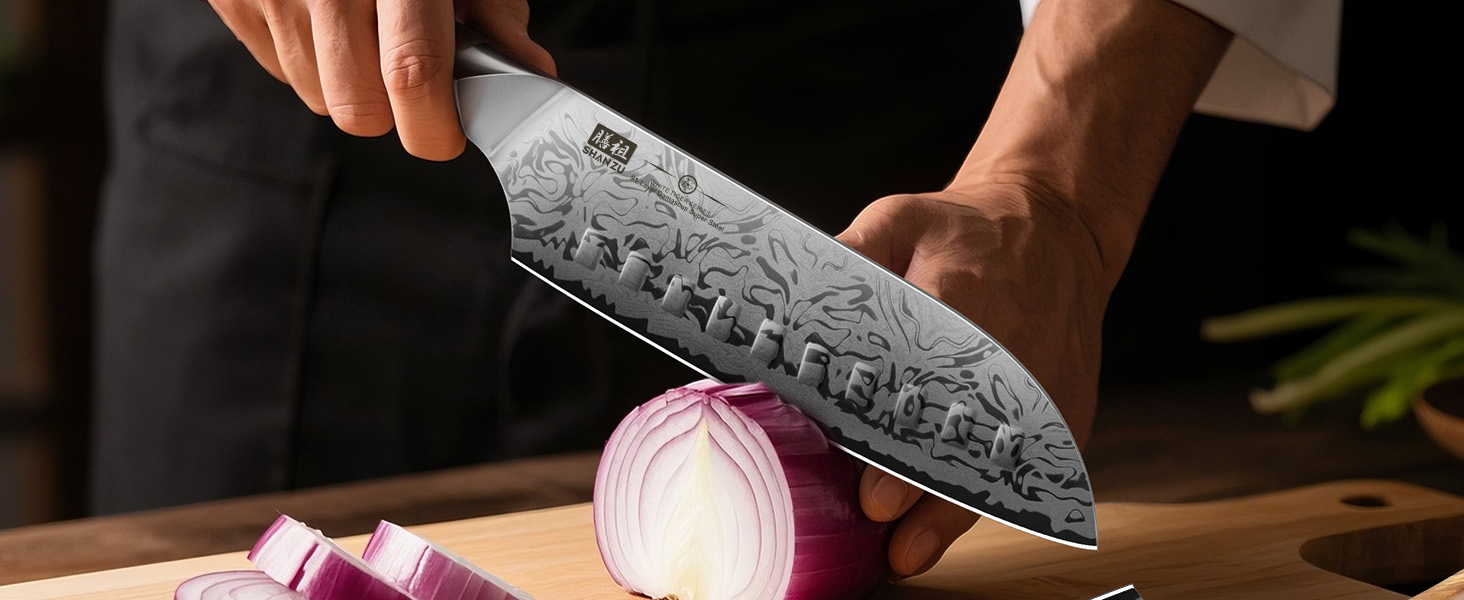 SHAN ZU Ніж кухарський Damast 20 см, серія WHITE TIGER, з японської сталі SG2, ручка з акації, професійний ніж для кухні