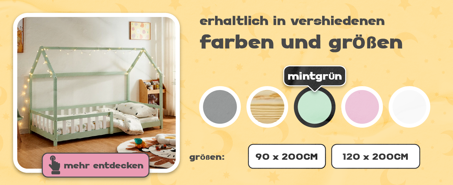 Ліжко дитяче Hesel Hausbett біле 90x200 см з бортиками та ламелями. Монтессорі ліжко-платформа для підлітків. Дерев'яне ліжко від en.casa