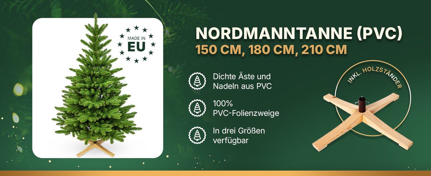 Штучна ялинка TreesHouse Scandinavian Spruce 180 см, реалістична зелена хвоя, підставка з FSC-дерева