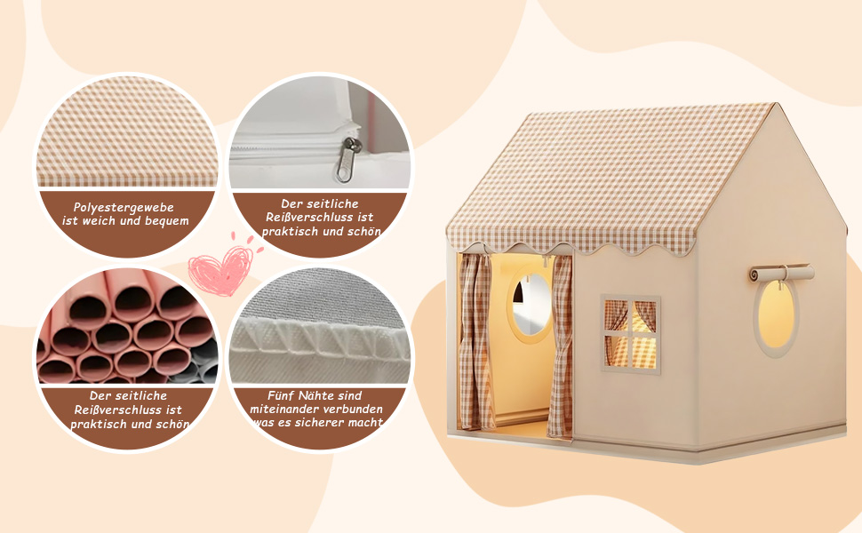 Дитячий намет для гри в приміщенні JRUKM - ігровий будиночок для дівчаток та хлопчиків, намет-ігровий будиночок для дитячої кімнати, для ігор та читання (нейтральні кольори)