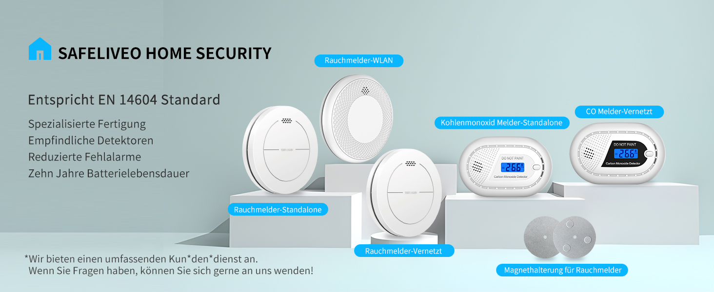 Набір датчиків диму Rauchmelder 6 шт. без світлодіодів, з батареєю на 10 років, клейкими панелями, функцією відключення звуку, 85 дБ, автономні плоскі датчики диму для пожежної безпеки вдома.