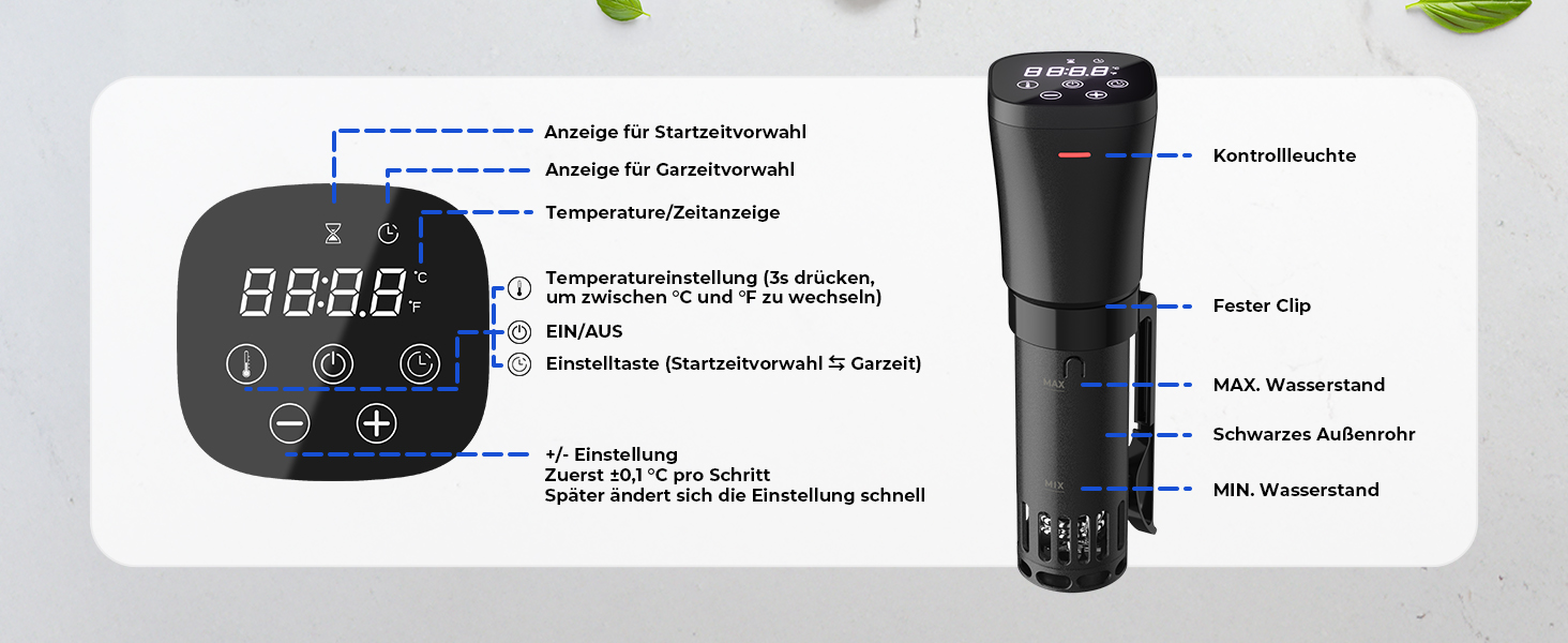 Су-від кухонний прилад Sous Vide Garer Stick 1000W з резервуванням, прецизійний посуд для приготування їжі, іммерсійний циркулятор