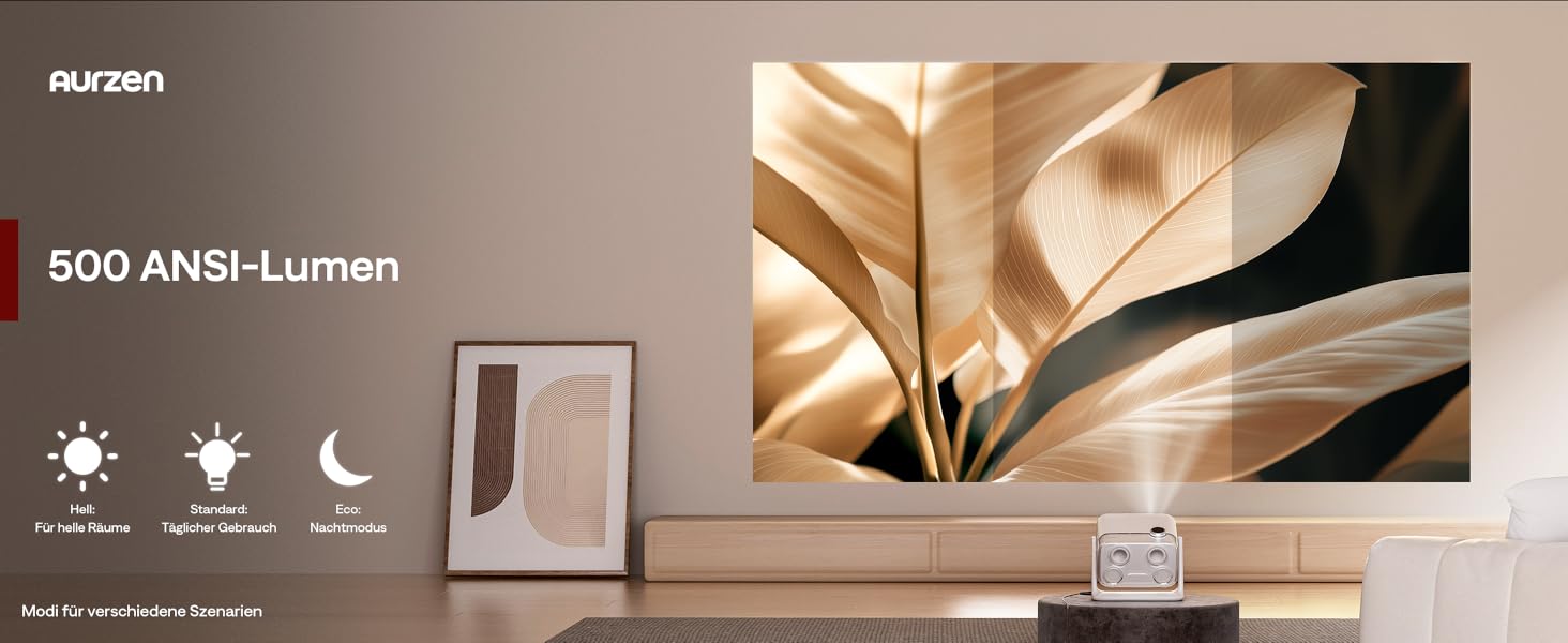Aurzen Boom Mini 4-в-1 Smart Beamer з Google TV, 4K, проєктор для дому та на вулицю, 20W Dolby Audio, 500 ANSI, ToF автофокус, корекція трапеції, Wi-Fi/Bluetooth, підтримка смартфонів (кремовий)