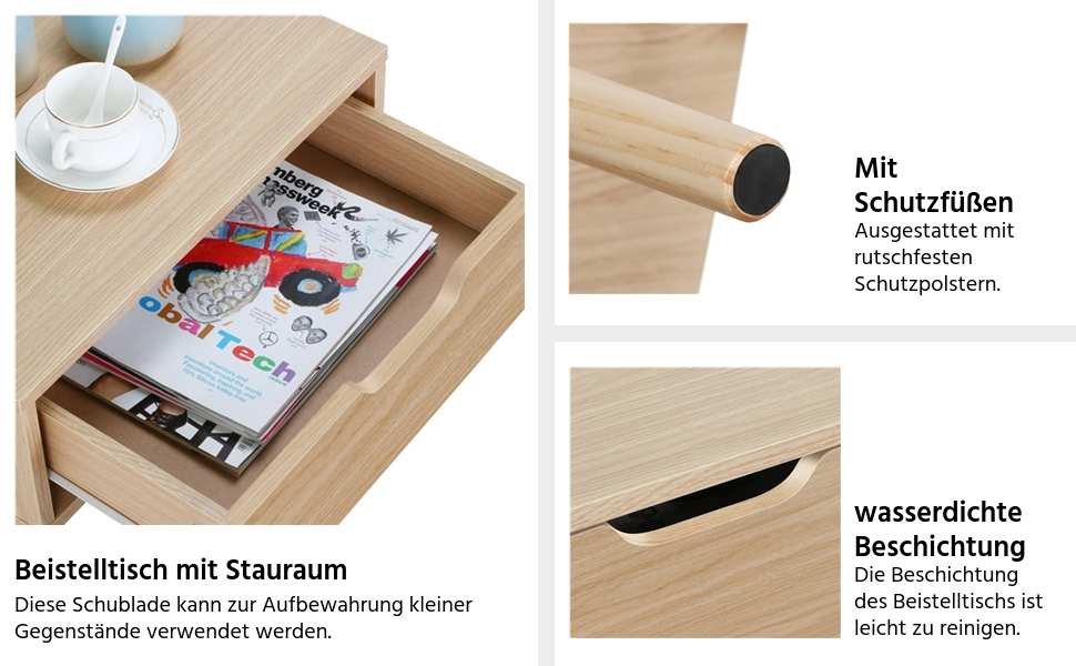 Приліжкові тумбочки Yaheetech (2 шт) з ящиком, світло-коричневий дуб