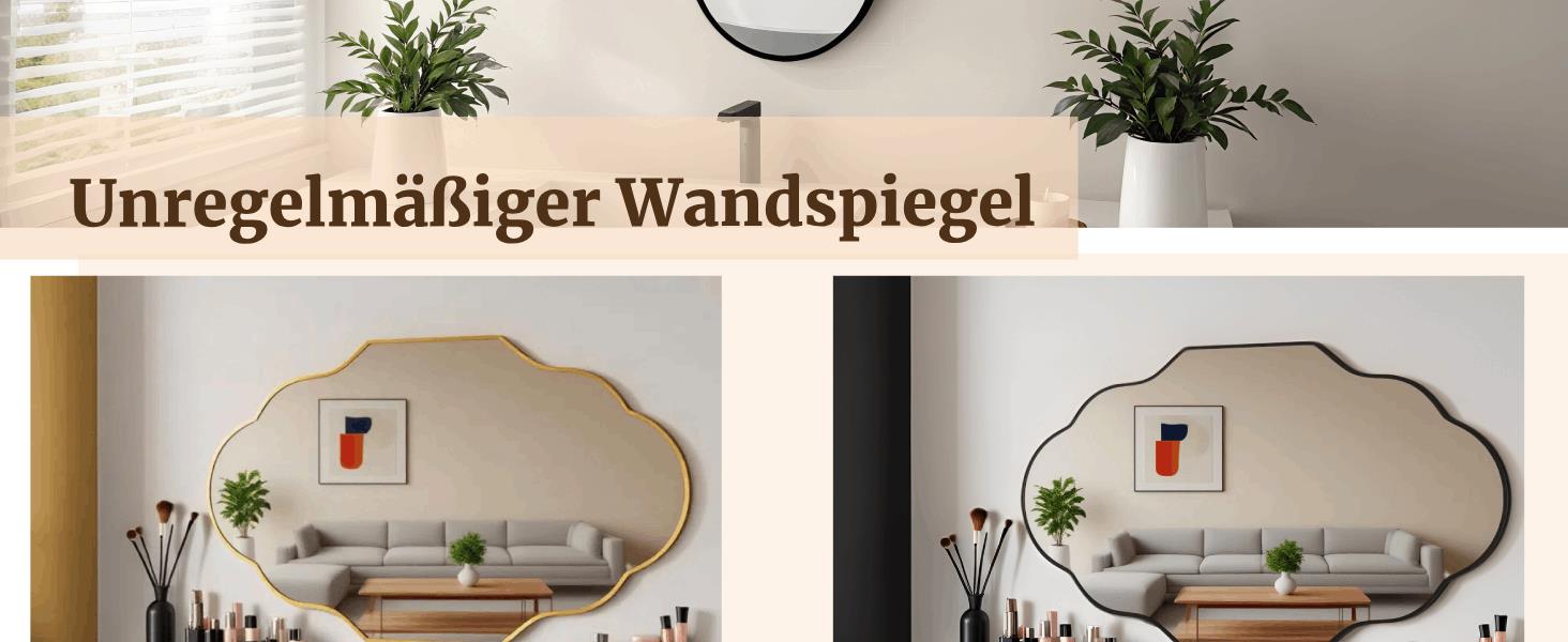 Дзеркало настінне Clevich Asimetrisches 66x116 см з алюмінієвою рамою, скло HD, чорний колір, для ванної кімнати, вітальні, спальні