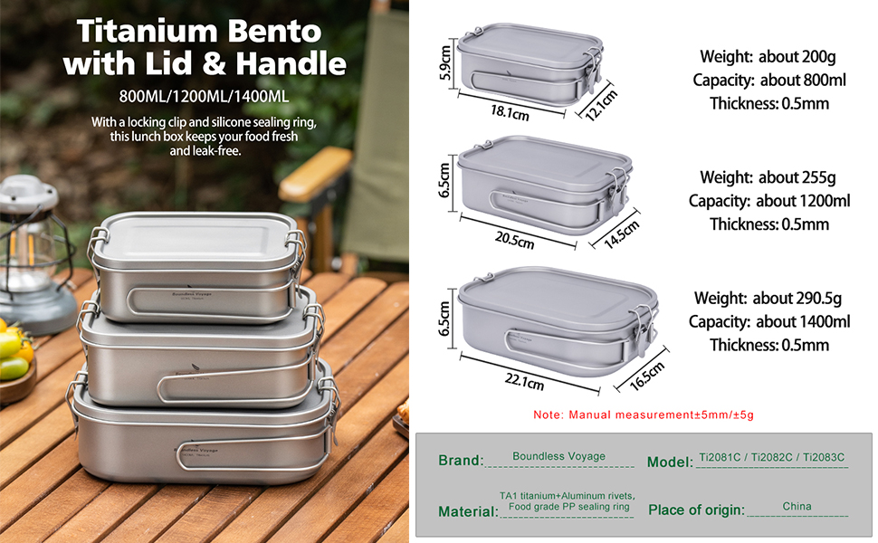 Ланчбокс iBasingo 800 мл з кришкою та ручкою – герметичний бенто-контейнер для кемпінгу, відпочинку та офісу. Харчовий посуд для їжі на винос – придатний для миття в посудомийній машині. Модель Ti2081C