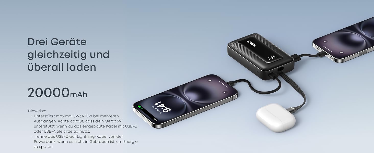 Powerbank Anker Zolo (2025 Upgrade) 20000mAh 30W з USB-C кабелем. Підходить для iPhone, Galaxy та інших пристроїв. Білий