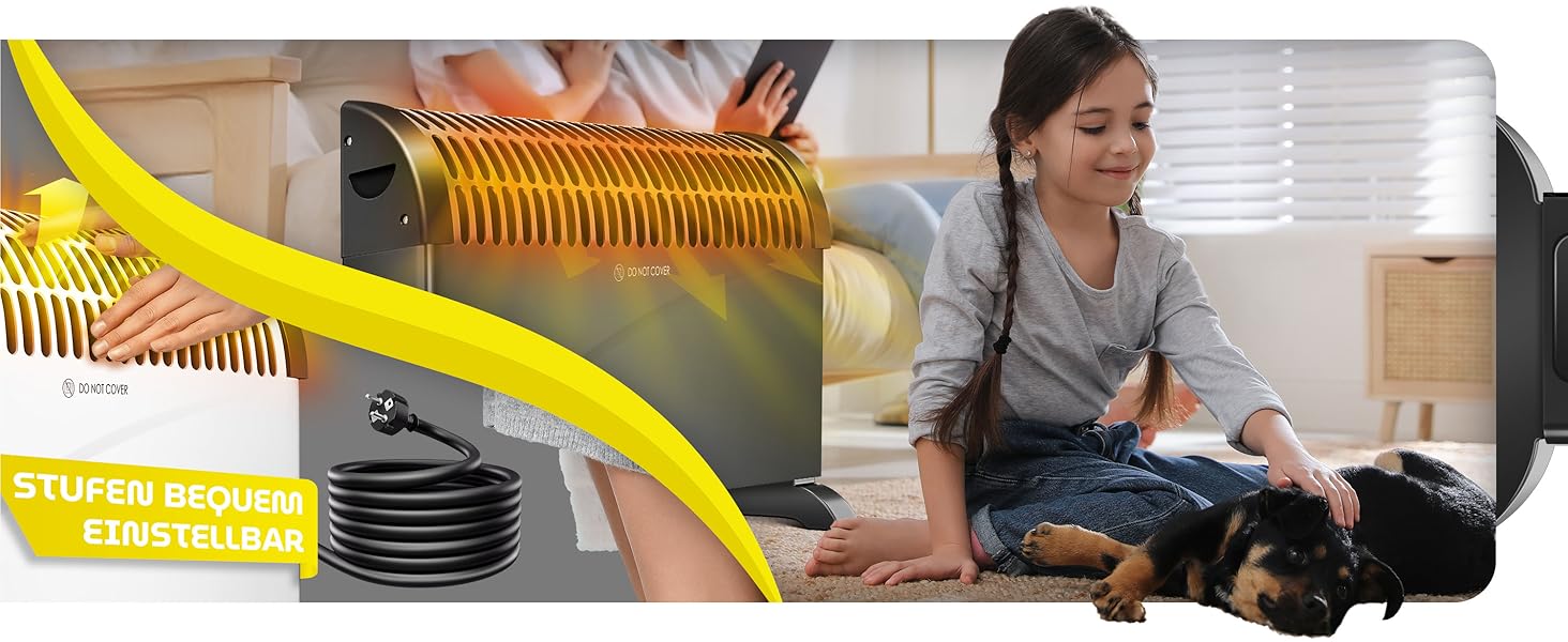 Конвектор KESSER 2000 Вт з таймером 24 год, захистом від замерзання, терморегулятором, турбонагрівом, 3 режими, ручки для перенесення, чорний