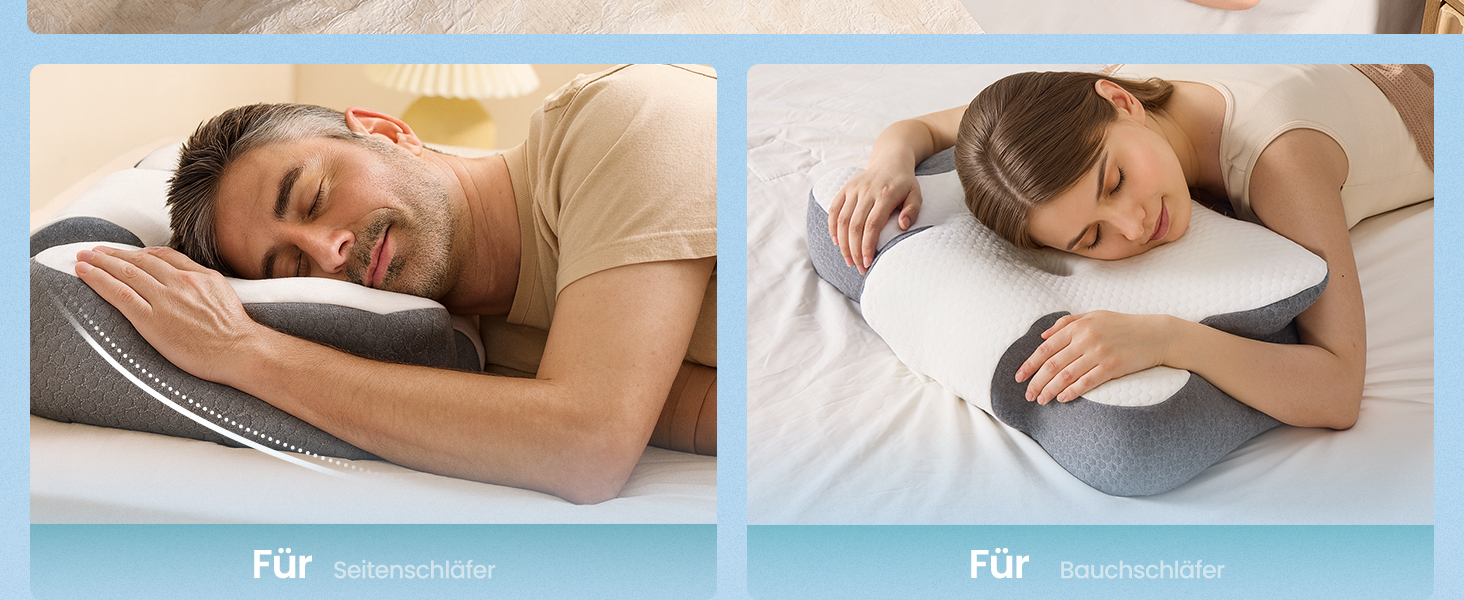 Ергономічна подушка SONGMICS з ефектом пам'яті (Memory Foam), регульована за висотою, для сну на боці, спині та животі, біло-сіра TBP051GZ02