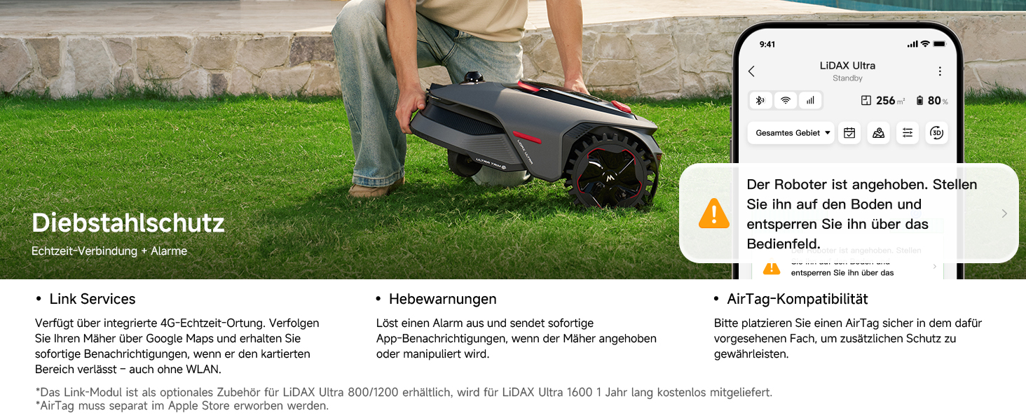 Робот-газонокосарка MOVA LiDAX Ultra 1200 без дроту, до 800 м², LiDAR 3D картографування, AI Vision, зріз 5 см, U-подібна траєкторія