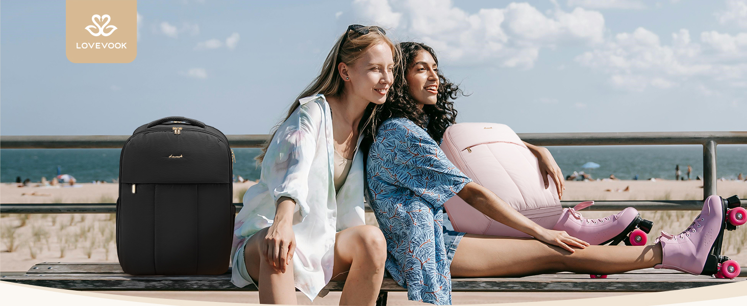 Чорний жіночий рюкзак LOVEVOOK 40L для подорожей з відділенням для ноутбука 17