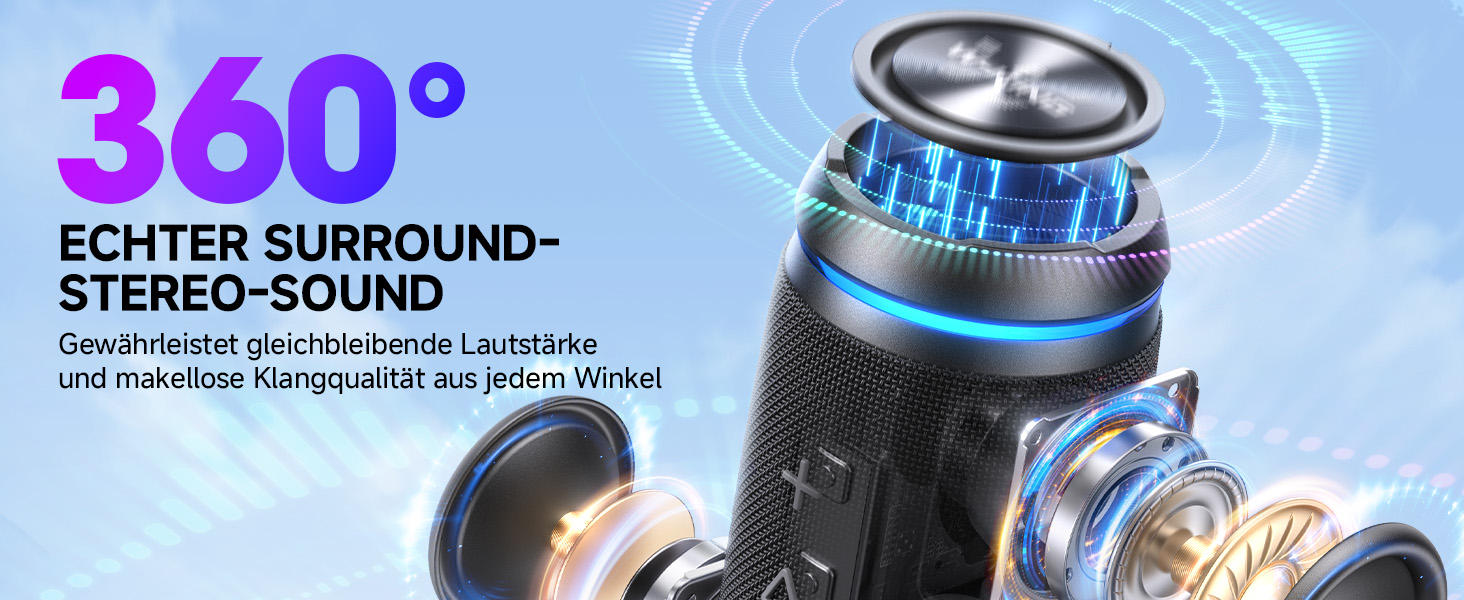 W-KING Портативна Bluetooth Колонка 36W з 360° Звуком, IPX6 Водовідштовхування, AUX, 30 годин роботи, для дому, відпочинку, подорожей та гольфу