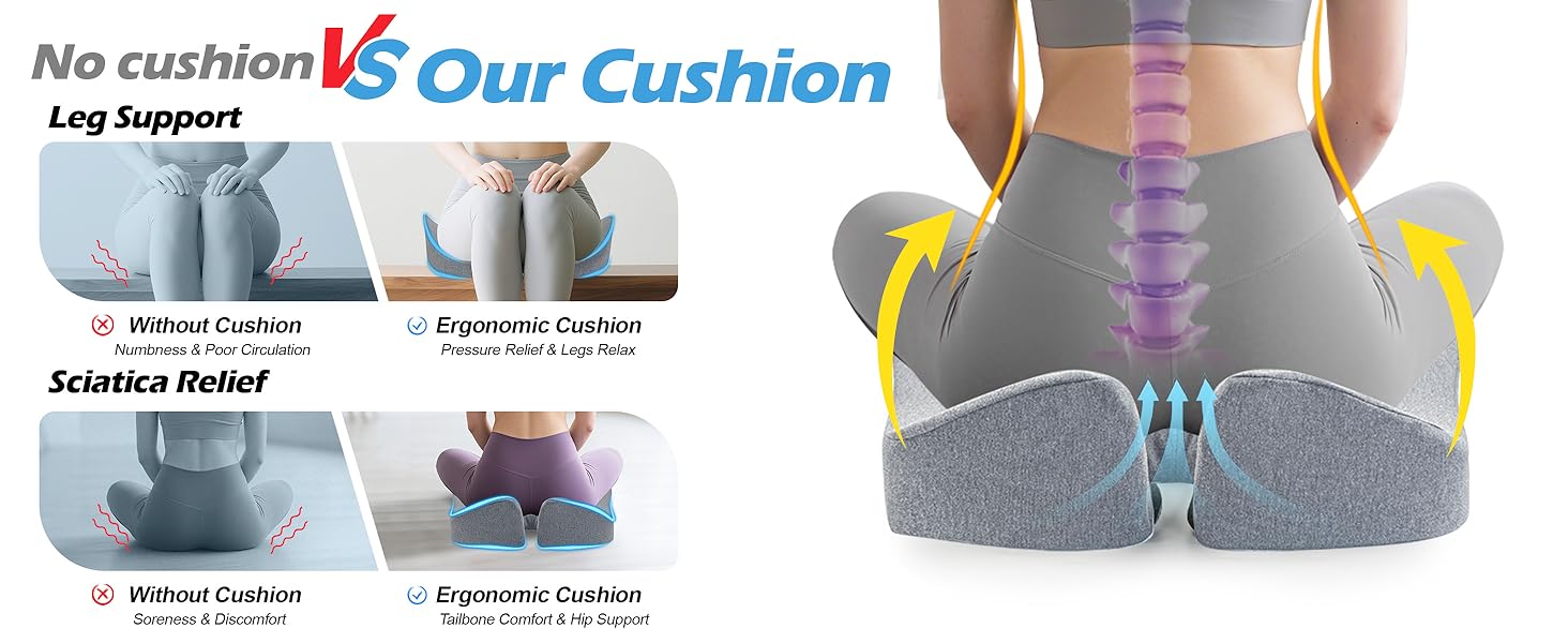 Подушка для офісного крісла Lofty Aim з Memory Foam: ергономічна, для куприка, при болях у спині, для офісу, авто, літака, інвалідного візка - Чорний та світло-сірий